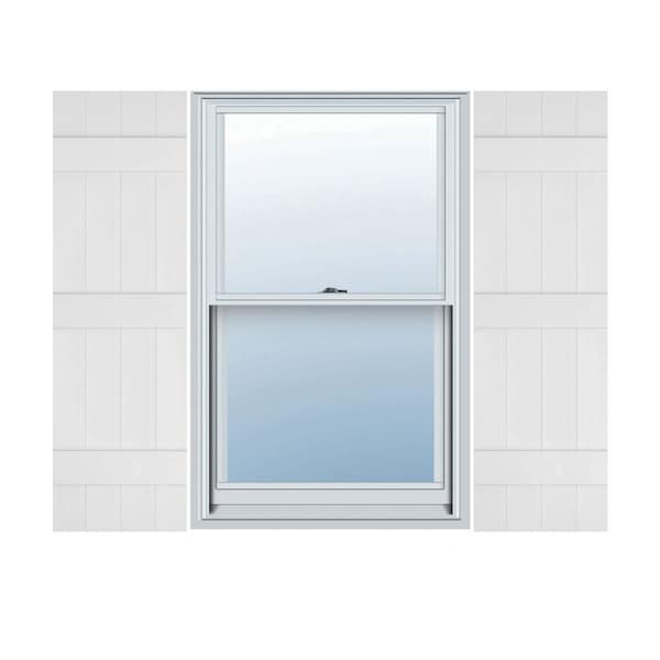 Ekena Millwork Lifetime Vinyl, 4 Board Joined (3 Batten), Board-n-Batten Shutters, w/Shutter Loks, LJ4C14X07700WH, PR LJ4C14X07700WH - main
